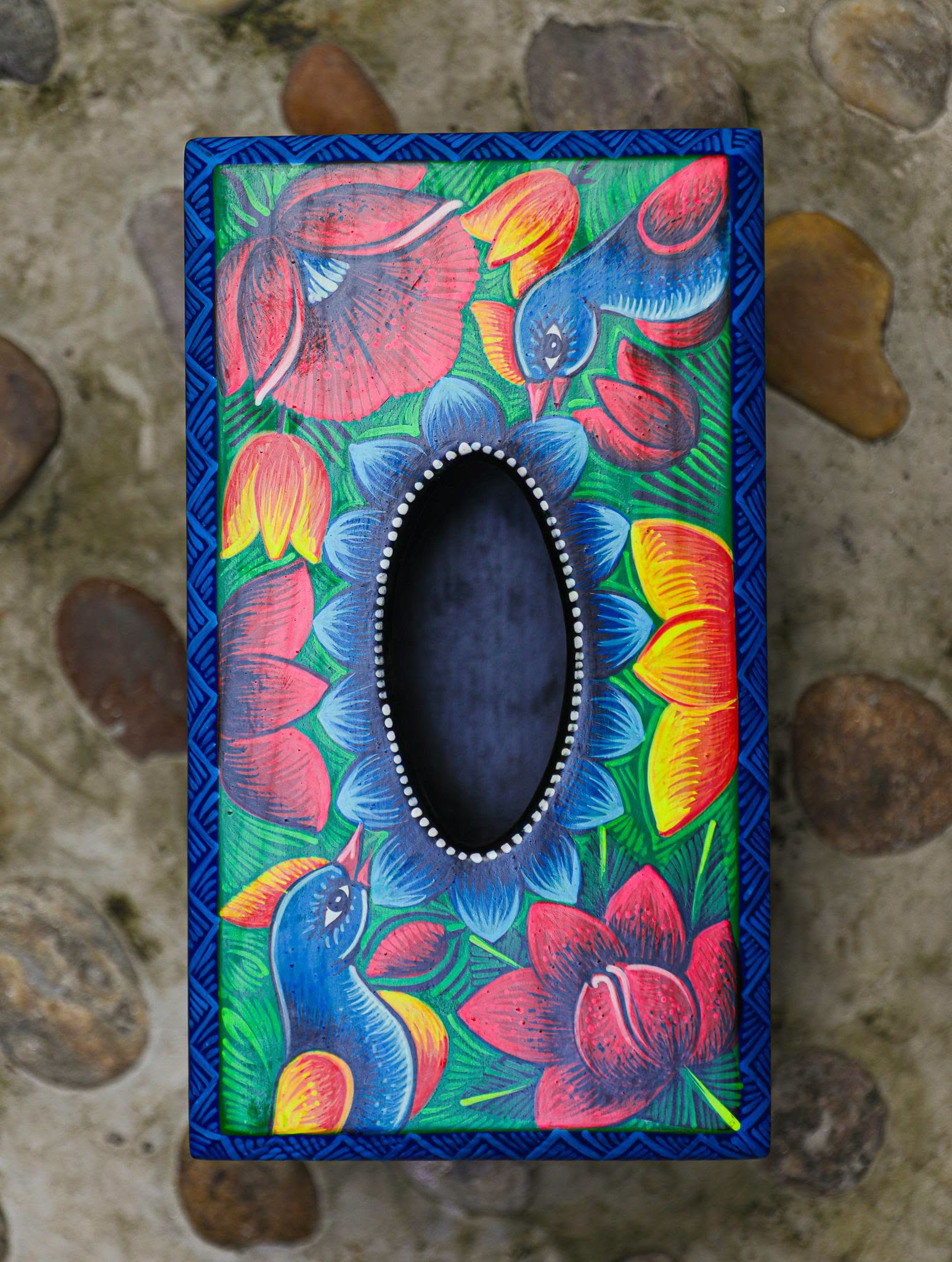 Painted Wooden Tissue Box