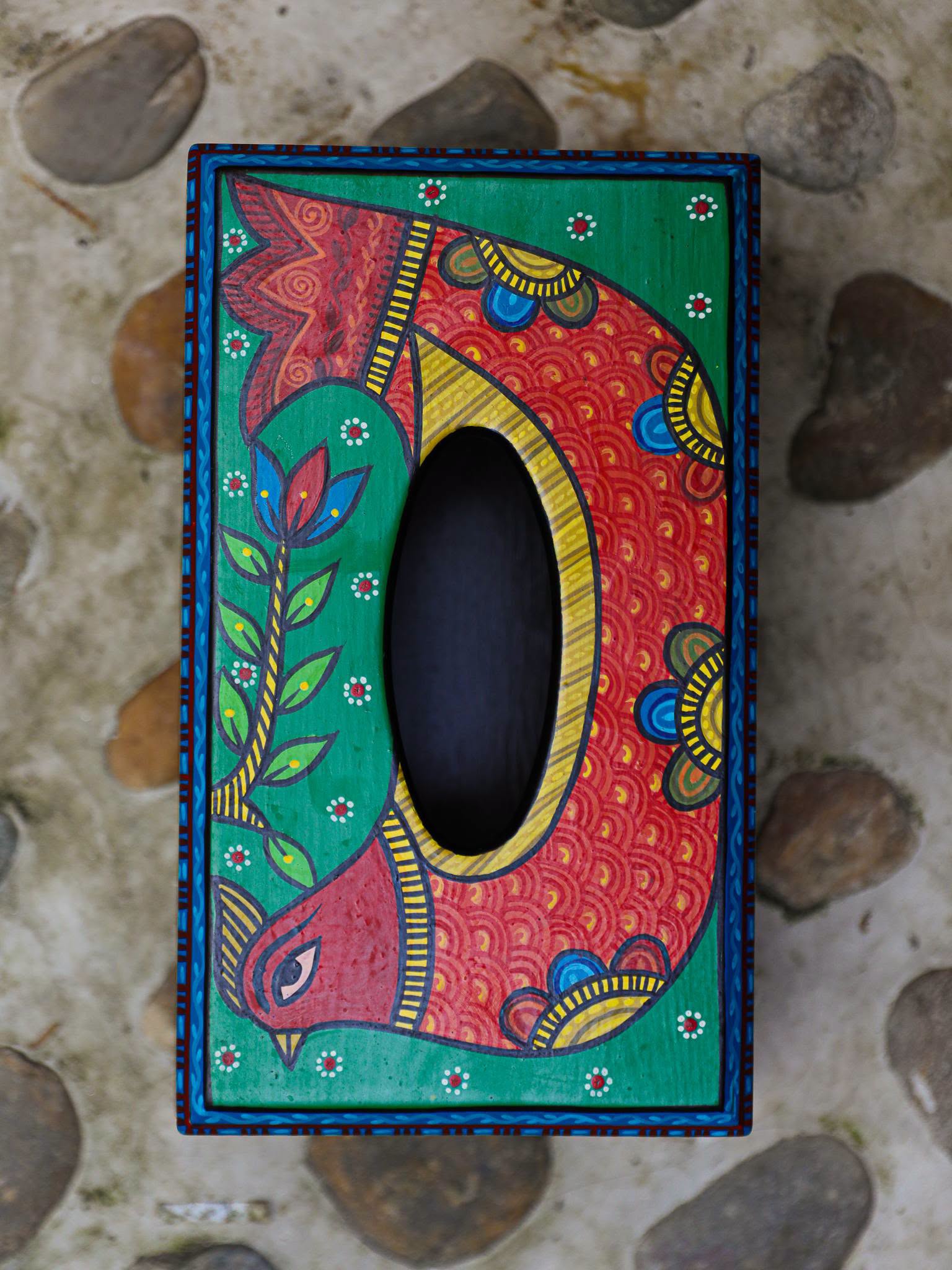 Painted Wooden Tissue Box