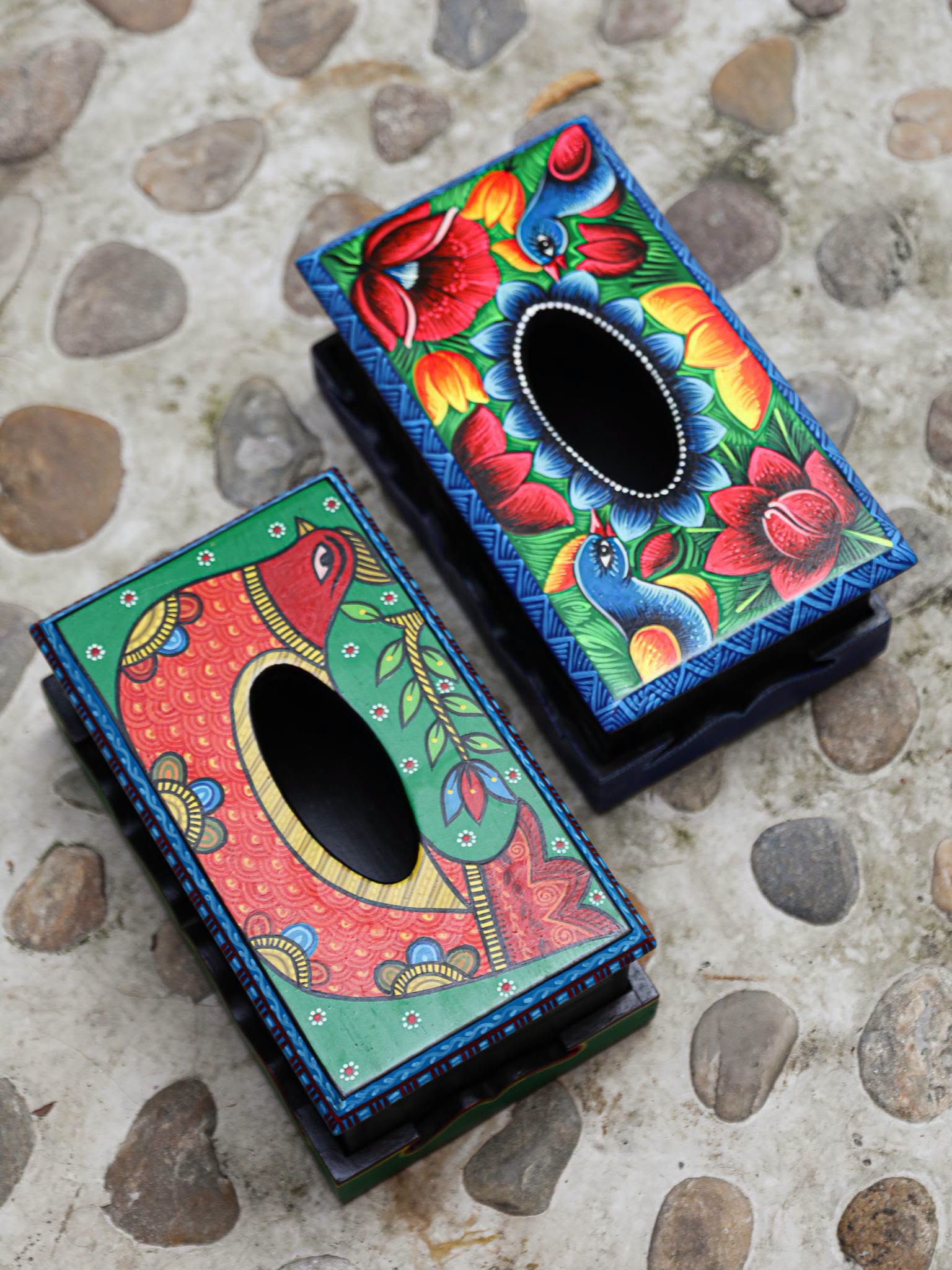 Painted Wooden Tissue Box