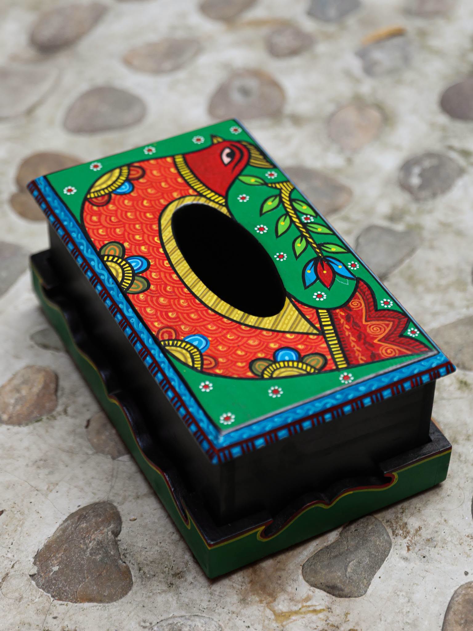Painted Wooden Tissue Box