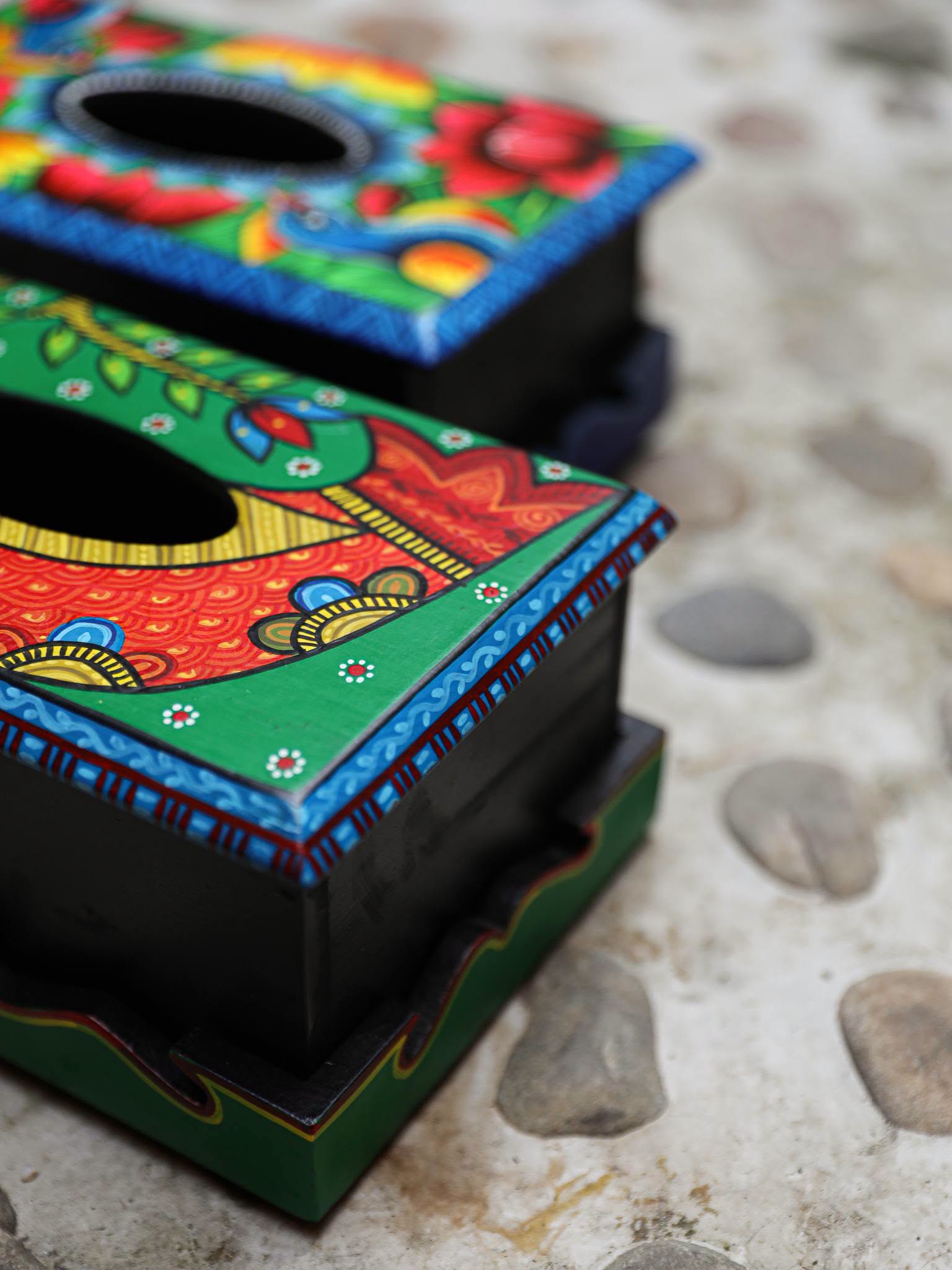 Painted Wooden Tissue Box